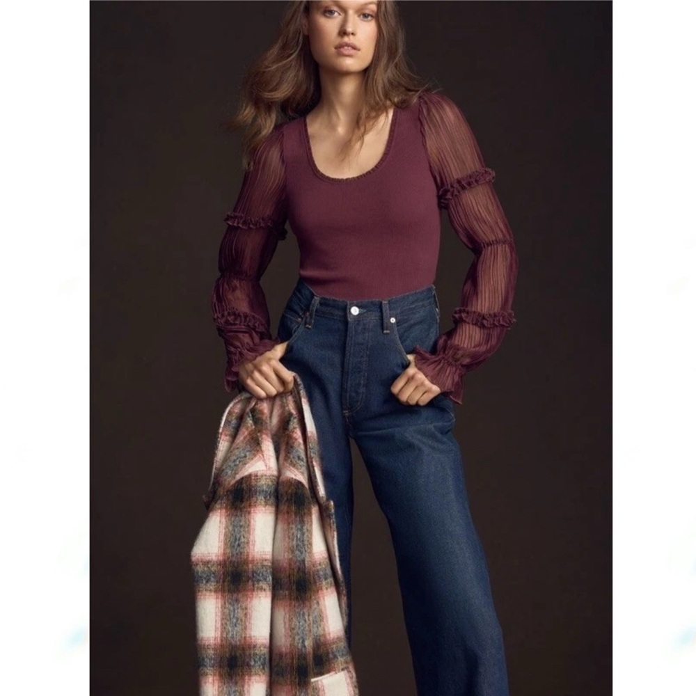 Anthropologie Victorian Ruffle Sleeves Top